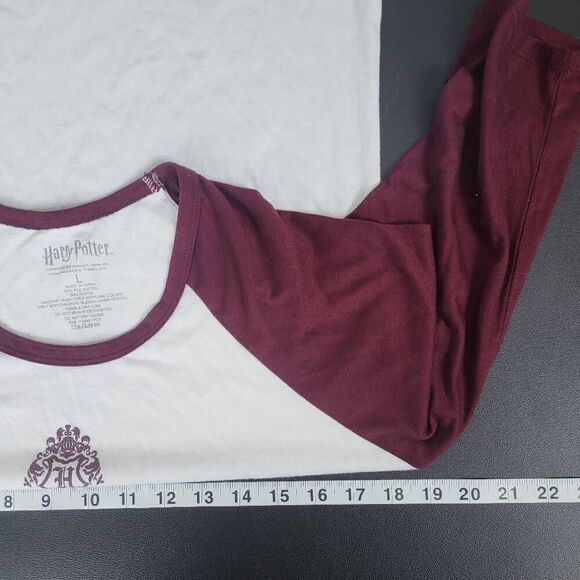 Harry Potter Womens Hogwarts School Tee Large White Maroon Wizard Semi Sheer - Picture 5 of 6